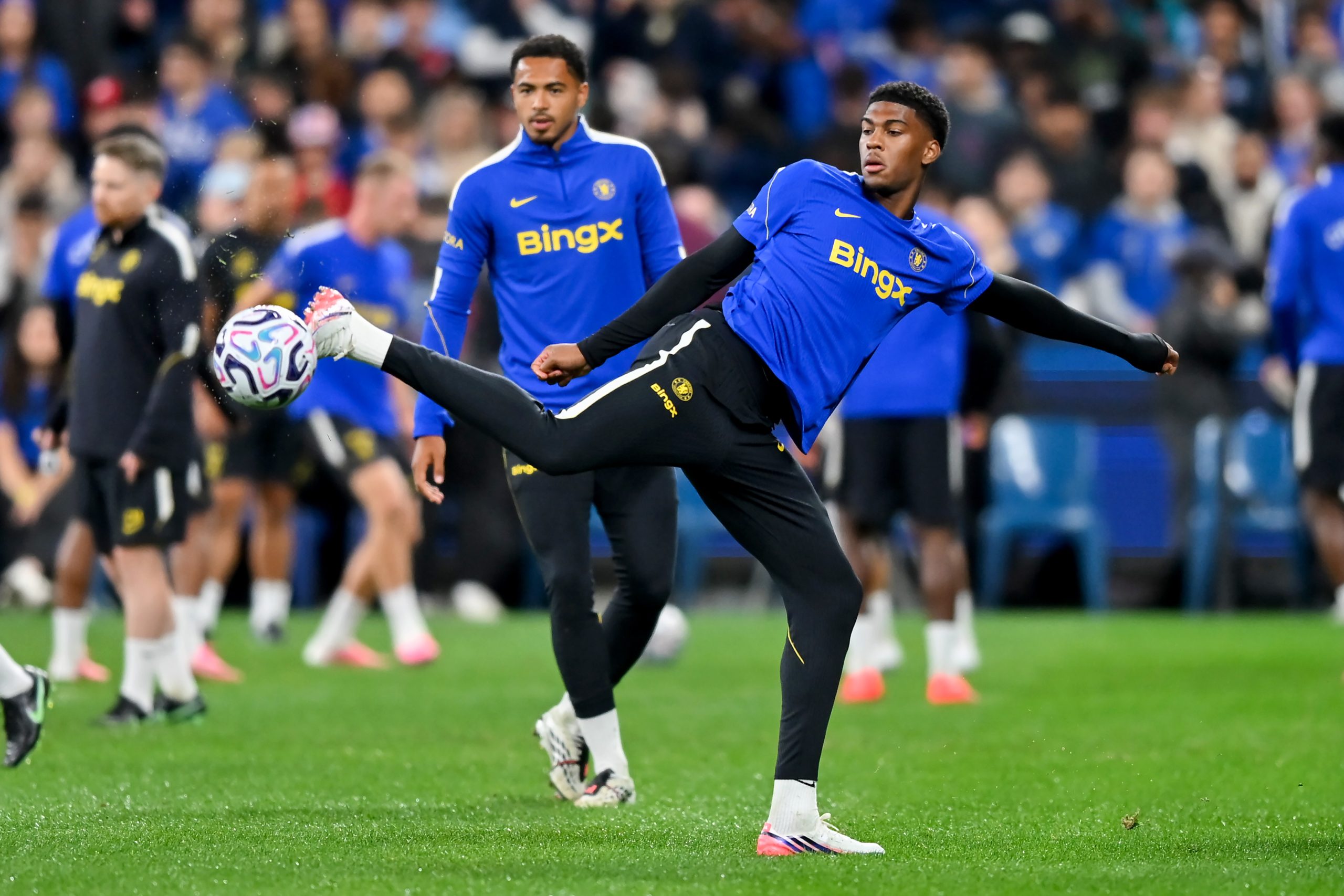 Josh Acheampong of Chelsea FC controls the ball during a Chelsea FC Open Training Session at Allianz Stadium Josh Acheampong of Chelsea FC controls the ball during a Chelsea FC Open Training Session at Allianz Stadium