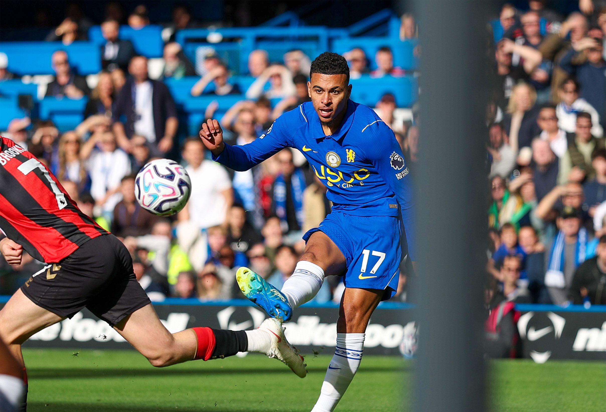 Morgan Rogers of Chelsea scores chip goal against Bournemouth